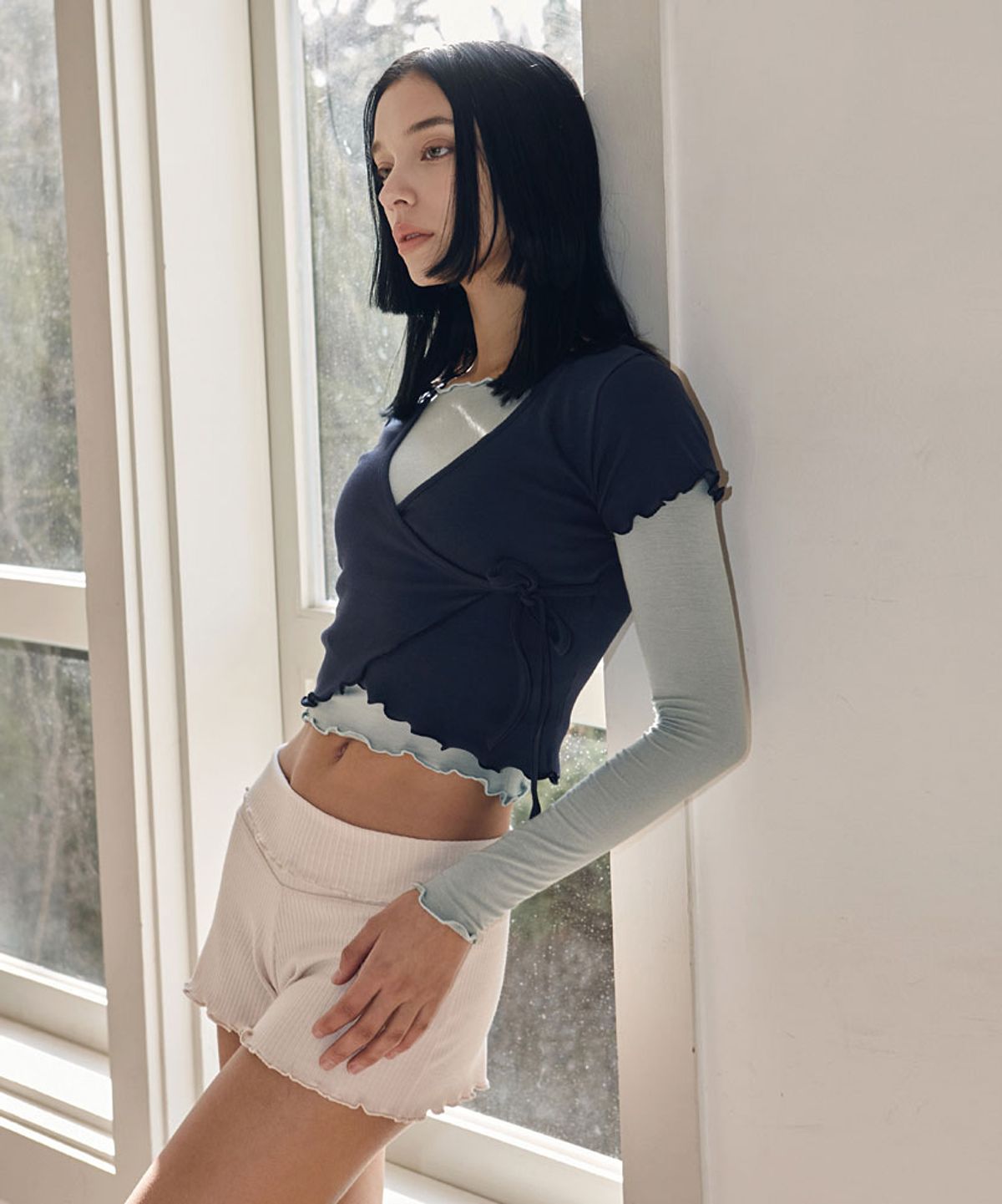 데비웨어(DEVIWEAR) 여성 요가복 DEVI-B0061-크림 필라테스 비비아나 골지 쇼츠