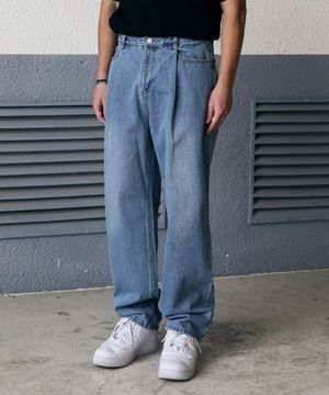 원턱 와이드 데님 팬츠 블루