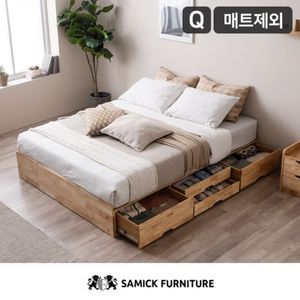 포텐 헤드리스 4단 수납 원목 침대(매트제외-퀸)