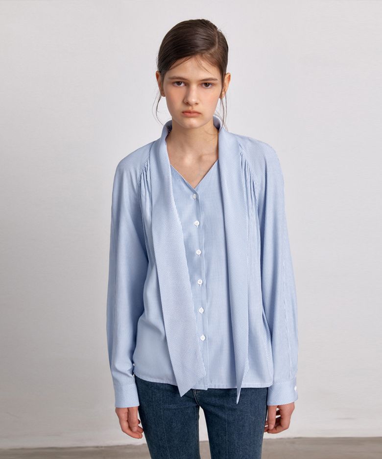 Stripe Tie Blouse (BLUE)