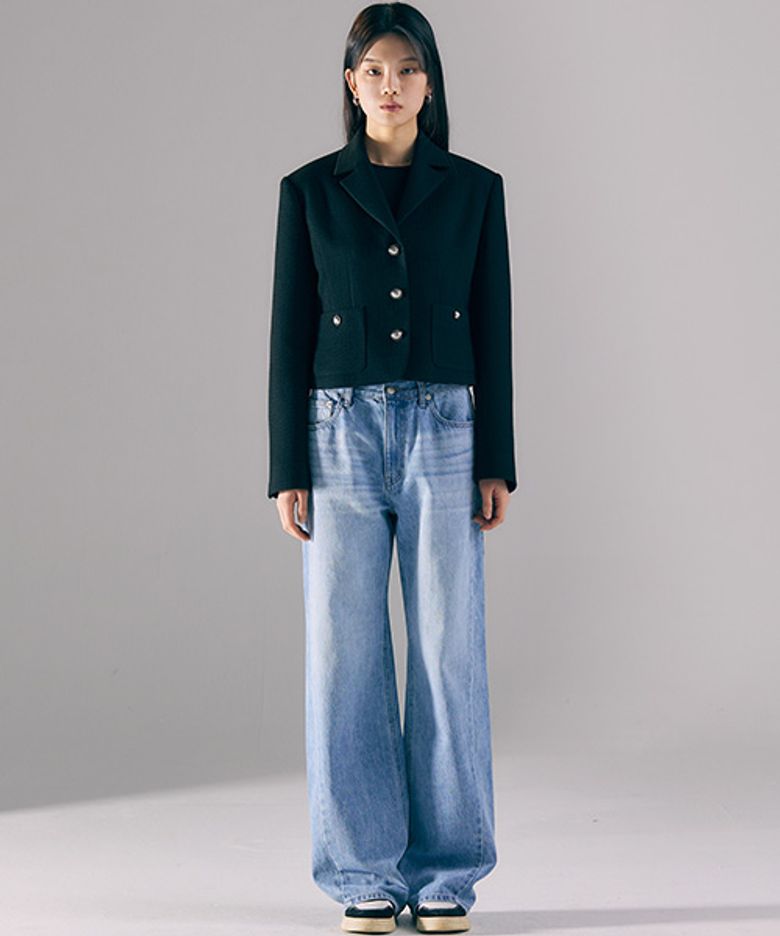Fitted 3Button Crop JK (BLACK)