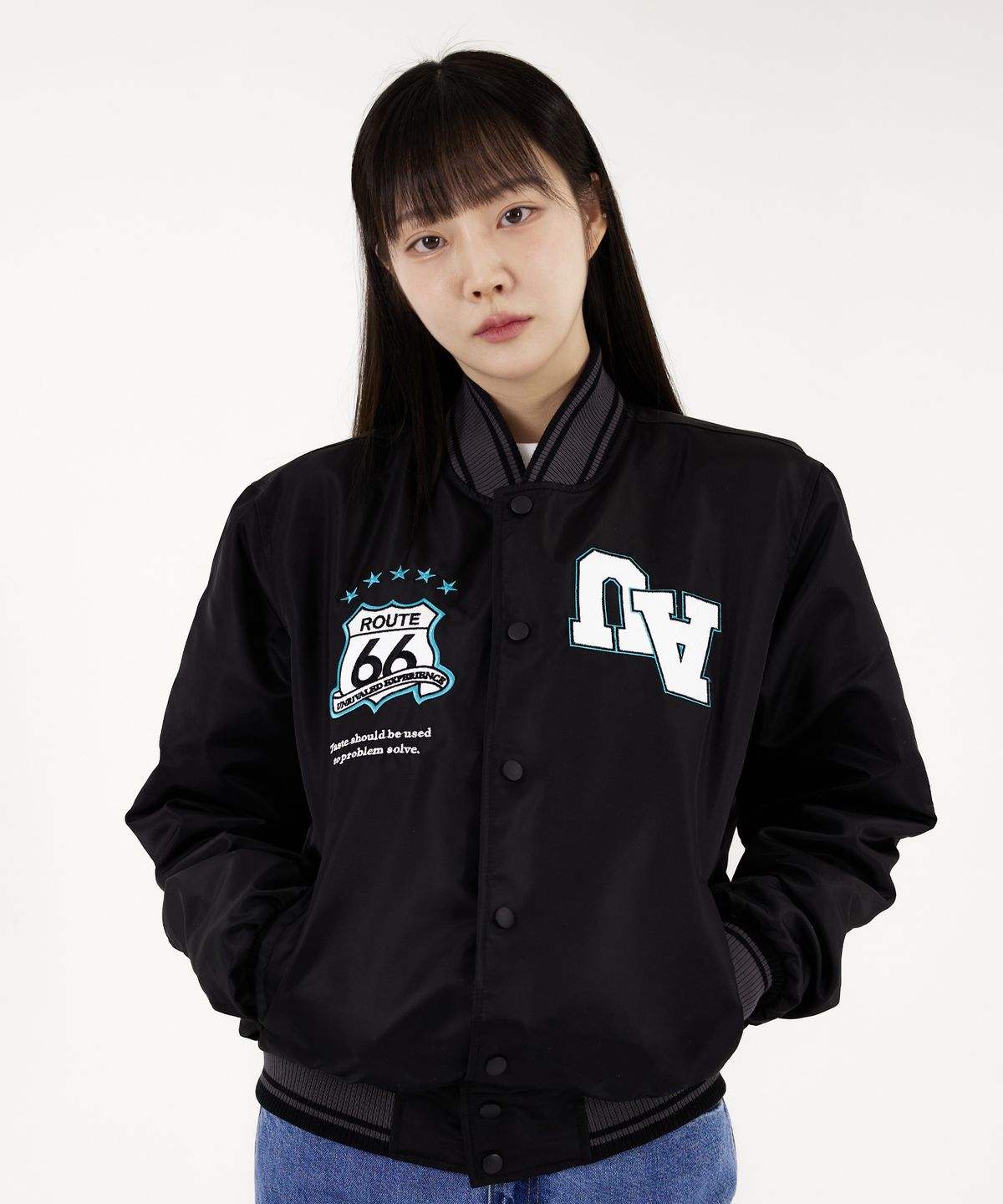 에인션트 유니온(ANCIENT UNION) Route66 Varsity Jacket Black