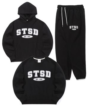 [SET] STSD 아치 로고 스웨트 셔츠 후드 조거팬츠 셋업 2P  블랙
