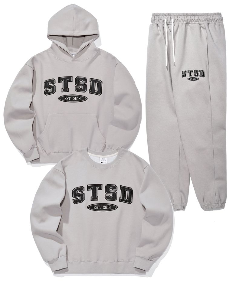 [SET] STSD 아치 로고 스웨트 셔츠 후드 조거팬츠 셋업 2P  그레이