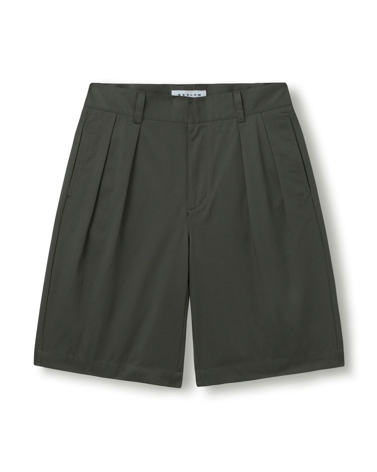 비슬로우(BESLOW) WIDE FIT TWO TUCK SHORTS OLIVE GREY