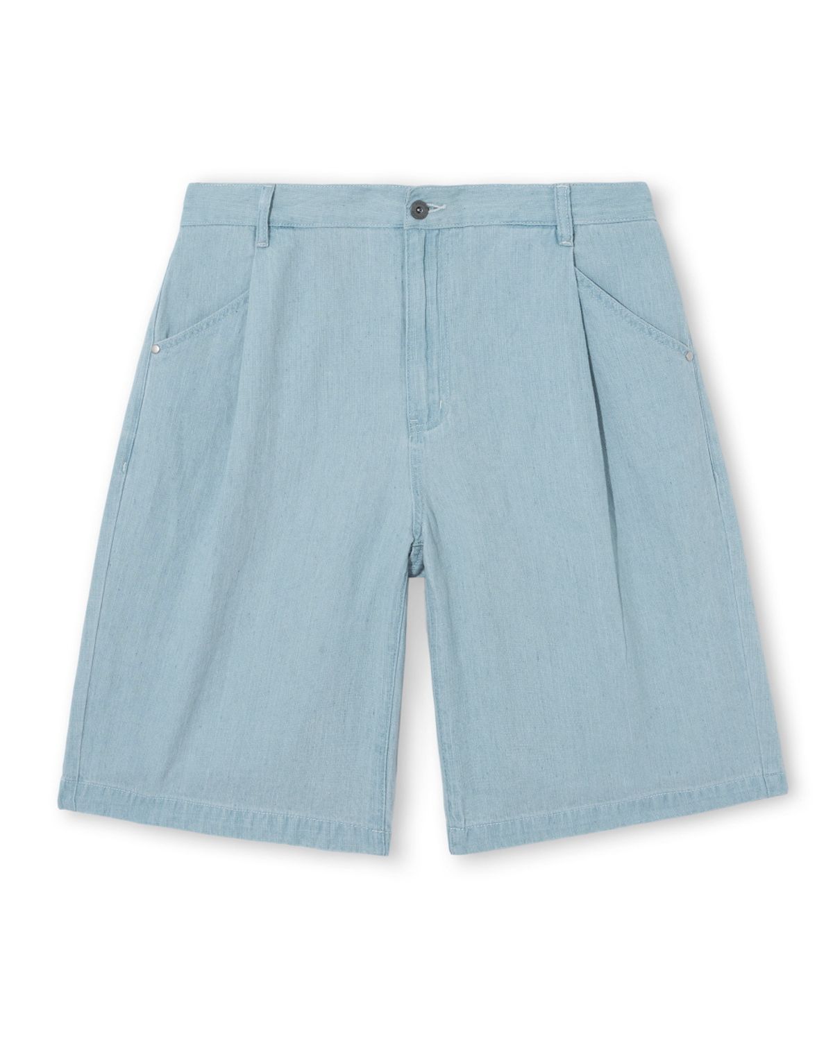 비슬로우(BESLOW) ONE TUCK LINEN DENIM SHORTS WASHED SKY