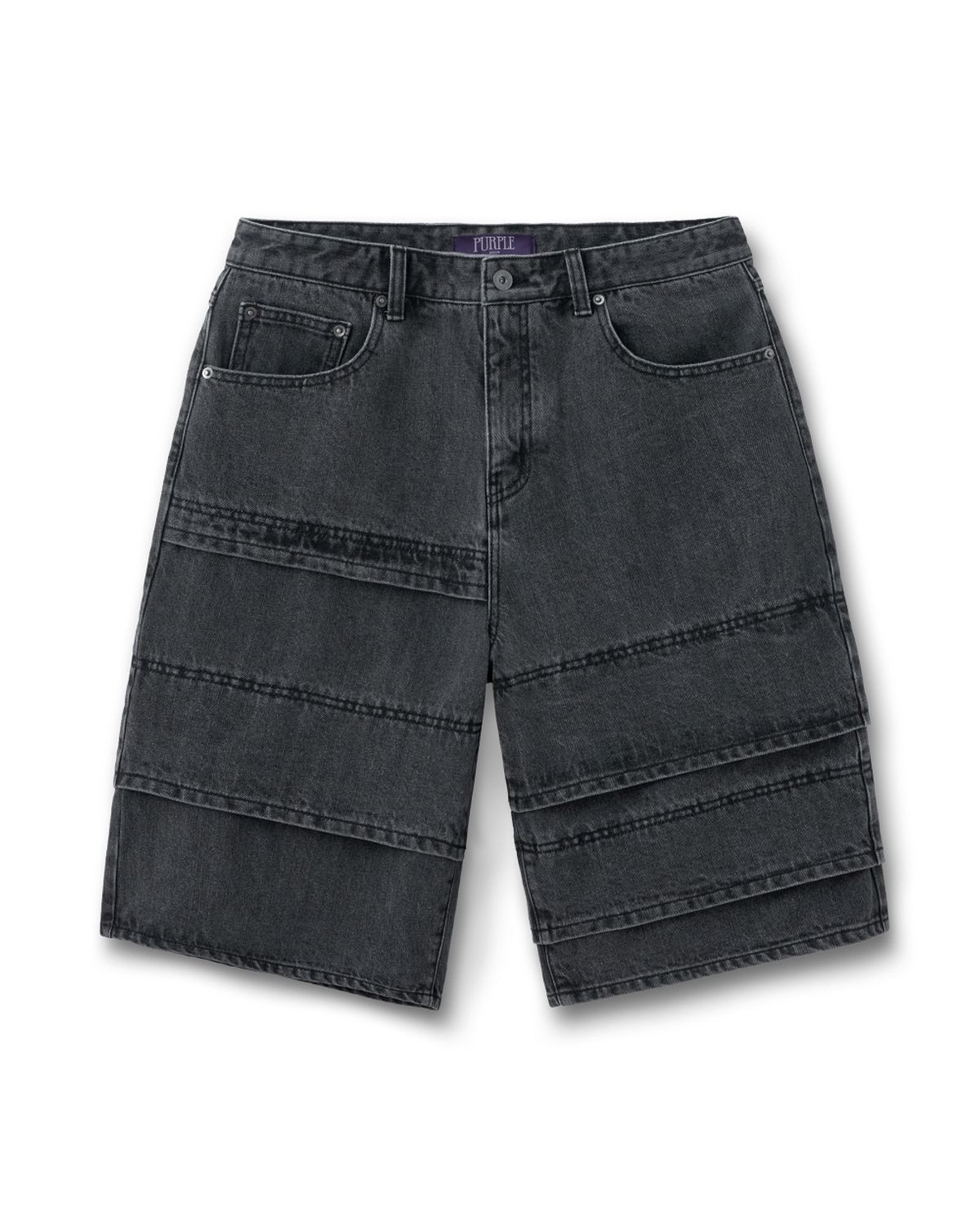 비슬로우(BESLOW) MULTI CUFF DENIM SHORTS FADE BLACK