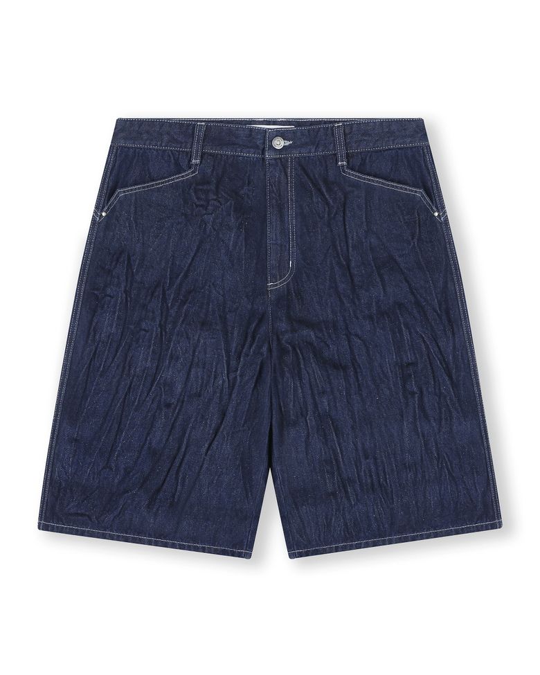 CRINKLE DENIM SHORTS INDIGO
