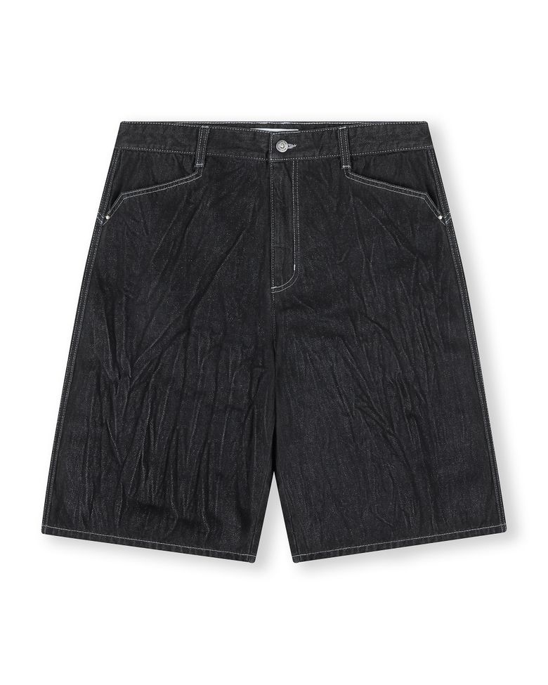 CRINKLE DENIM SHORTS BLACK
