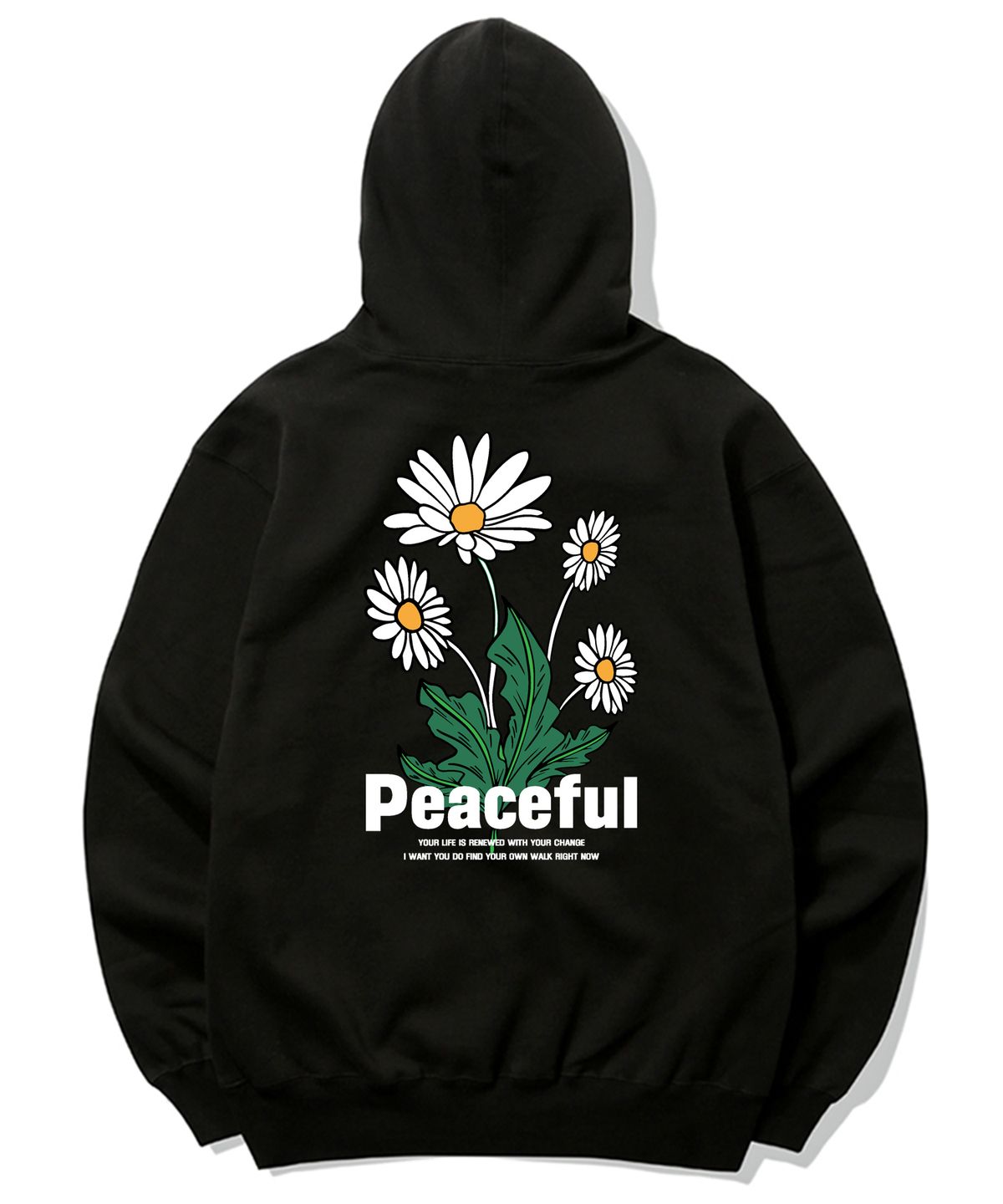 트립션(TRIPSHION) PEACEFUL DAISY BUNDLE GRAPHIC 후드티 - 블랙