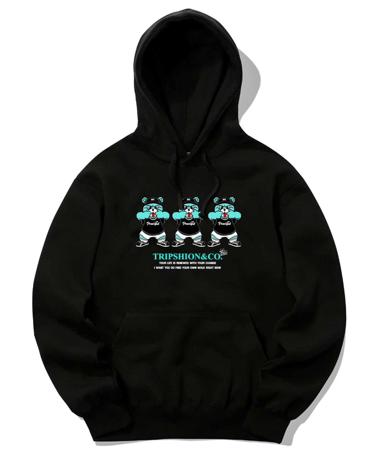 트립션(TRIPSHION) MINT CANDY BEAR LOGO 후드티 - 블랙