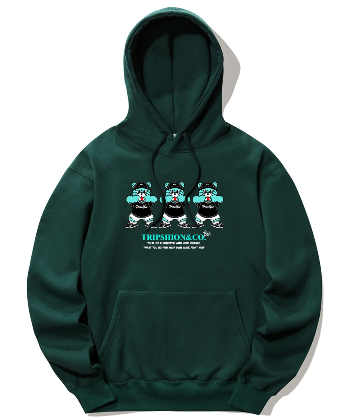 트립션(TRIPSHION) MINT CANDY BEAR LOGO 후드티 - 그린
