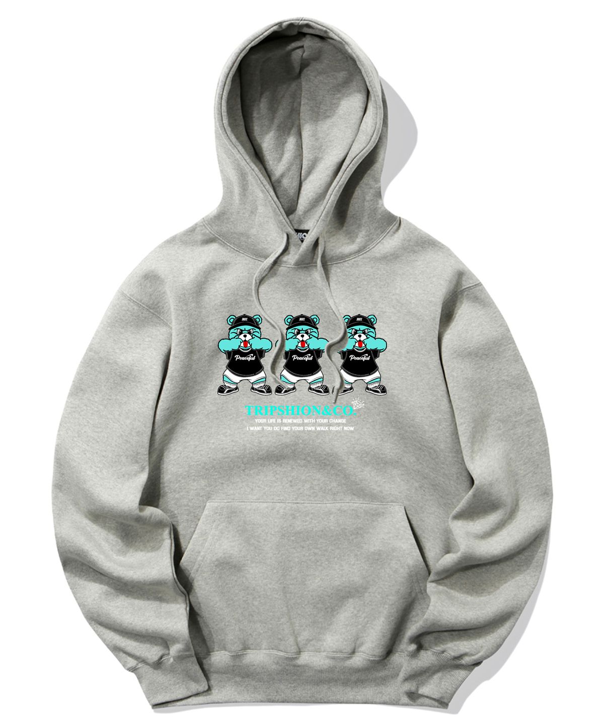 트립션(TRIPSHION) MINT CANDY BEAR LOGO 후드티 - 그레이