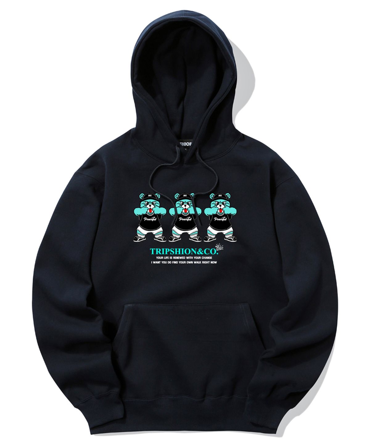 트립션(TRIPSHION) MINT CANDY BEAR LOGO 후드티 - 네이비