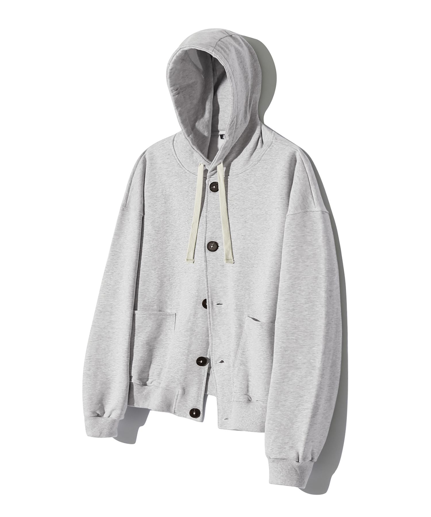 ★HOODHOOD★ Button heavy cotton hooded jacket gray Hooded-Zipper-Silver-Mix-