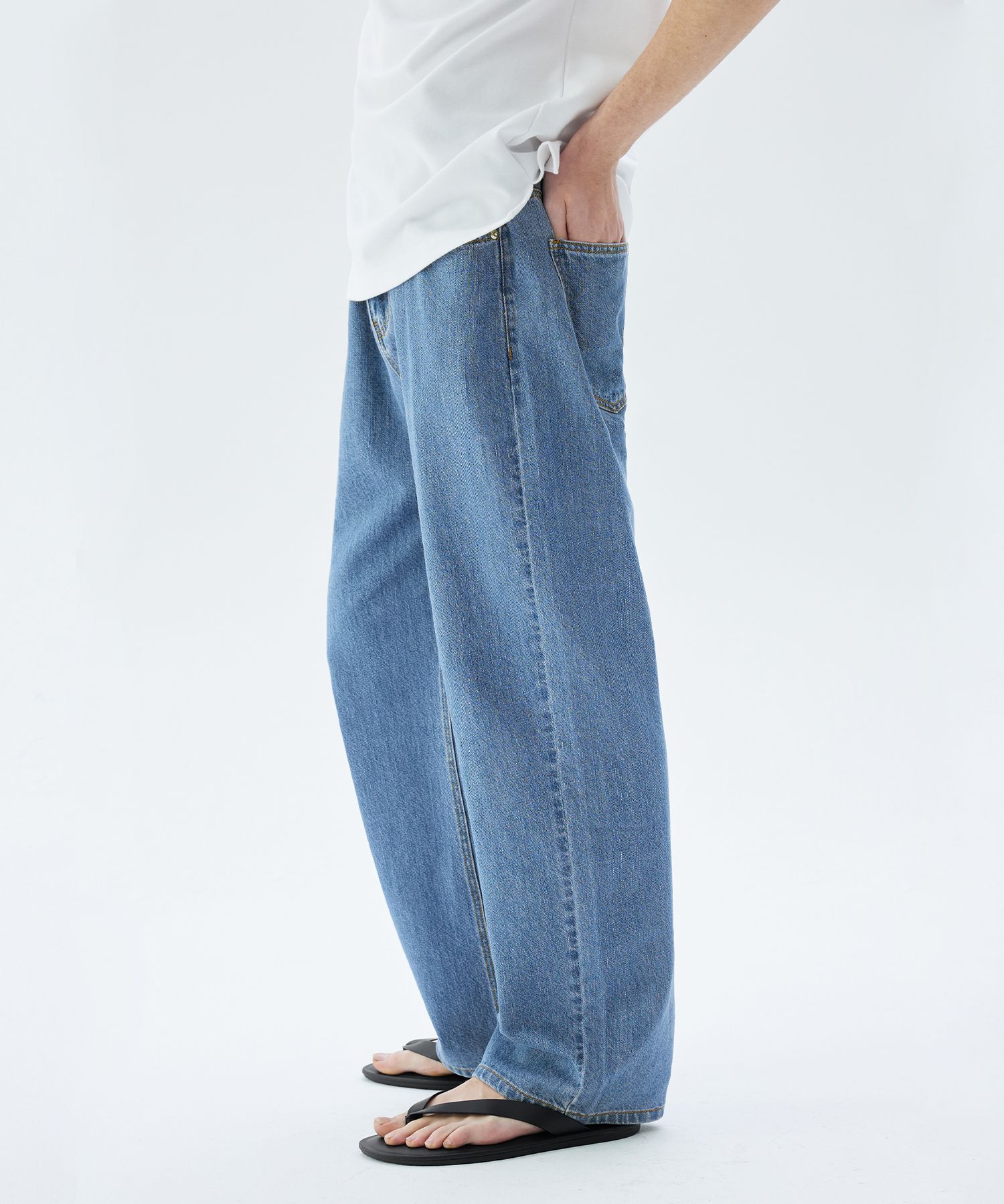 ★TRILLION★ Brightening crack washed denim pants BLUE GRAY MUSINSA | TRILLION Side fringe washed wide denim pants (BLUE
