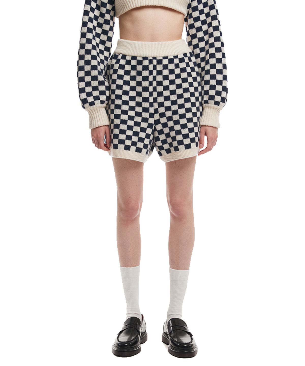 트렁크프로젝트(TRUNK PROJECT) Check Knit Short_WHITE/BLACK
