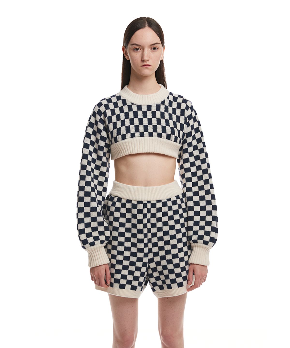 트렁크프로젝트(TRUNK PROJECT) Checked Knit Sweater_WHITE/BLACK