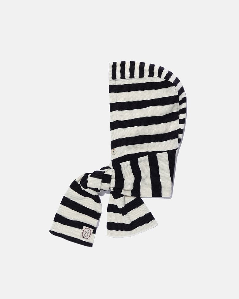 Striped knit balaclava muffler / Ivory black