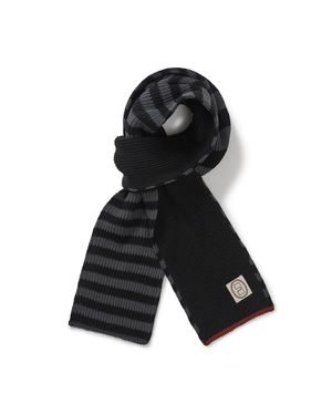 Striped knit muffler / Black charcoal