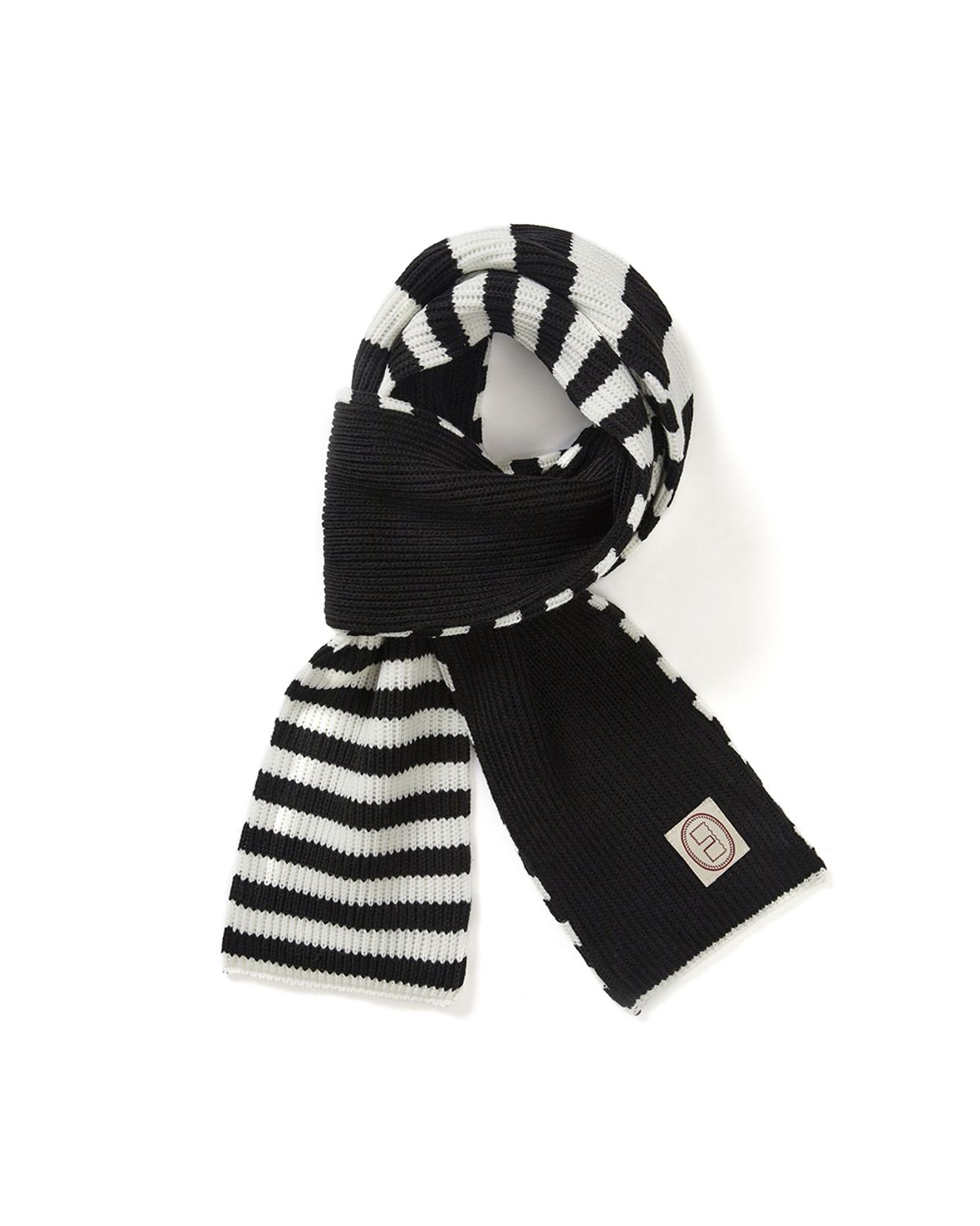 카락터(KARACTOR) Striped knit muffler / Black ivory