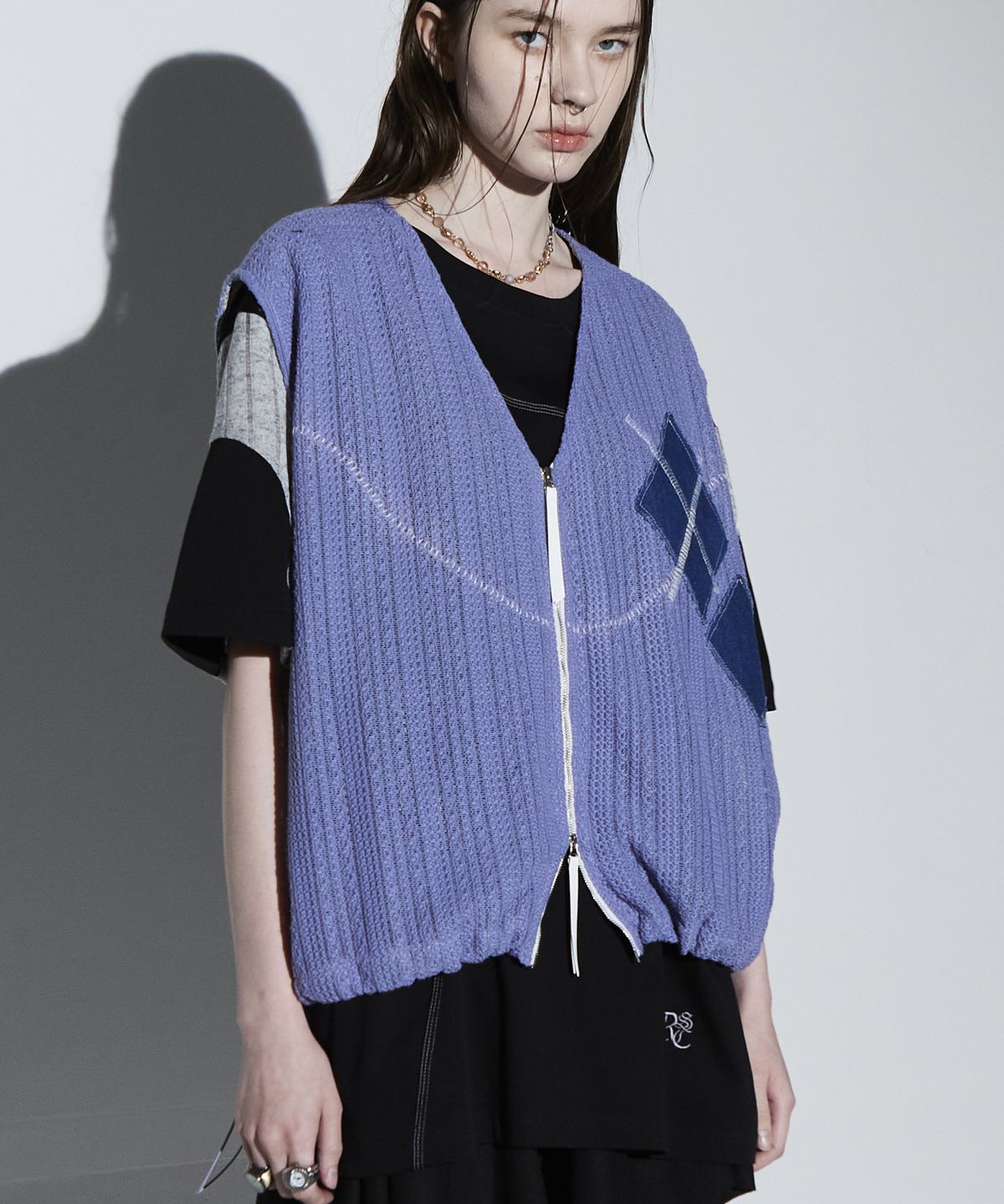 알에스에스씨(RSSC) ARGYLE & STITCH KNIT ZIPUP VEST - PU