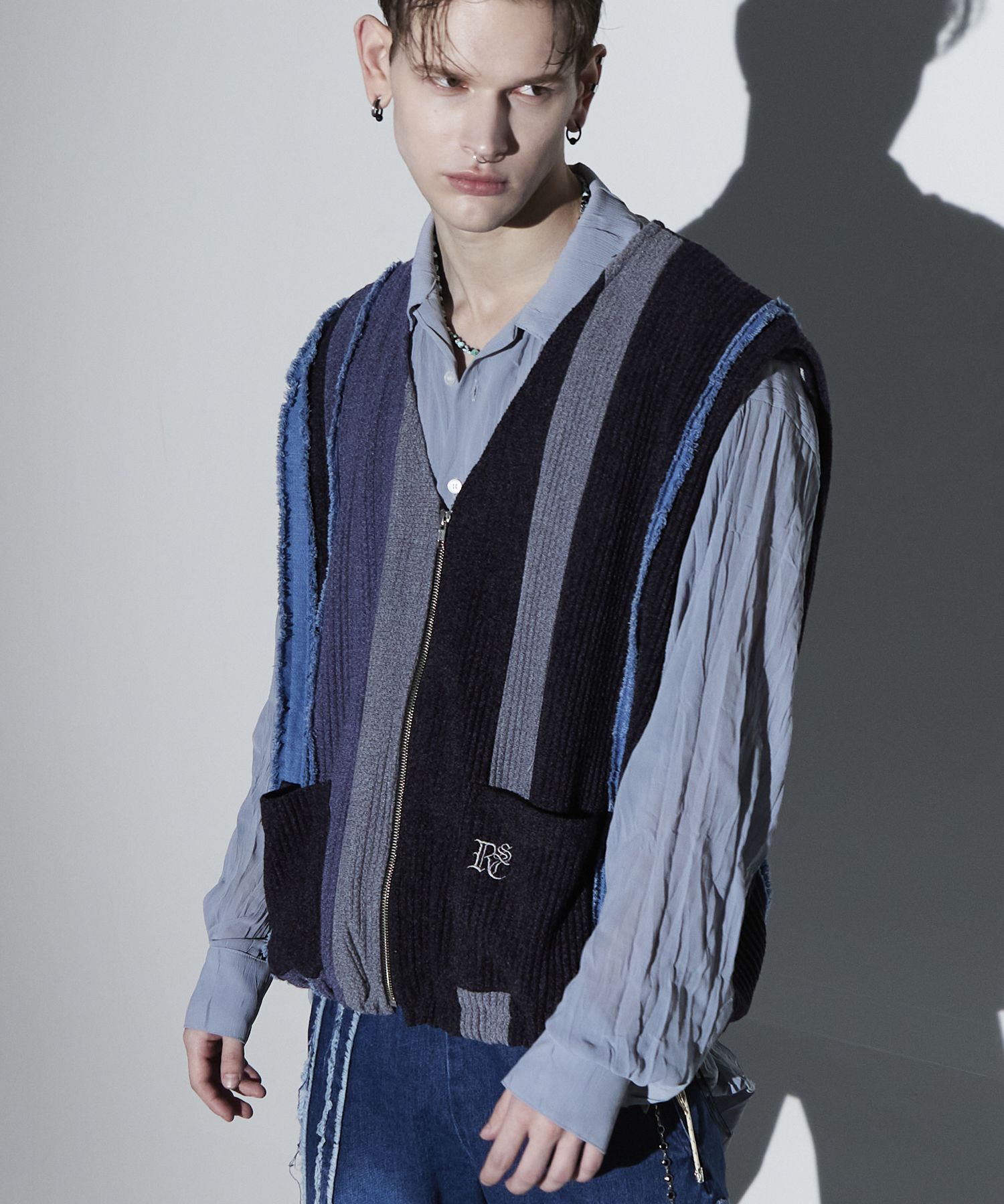 MUSINSA | RSSC DENIM PATCHED KNIT ZIPUP VEST - NY