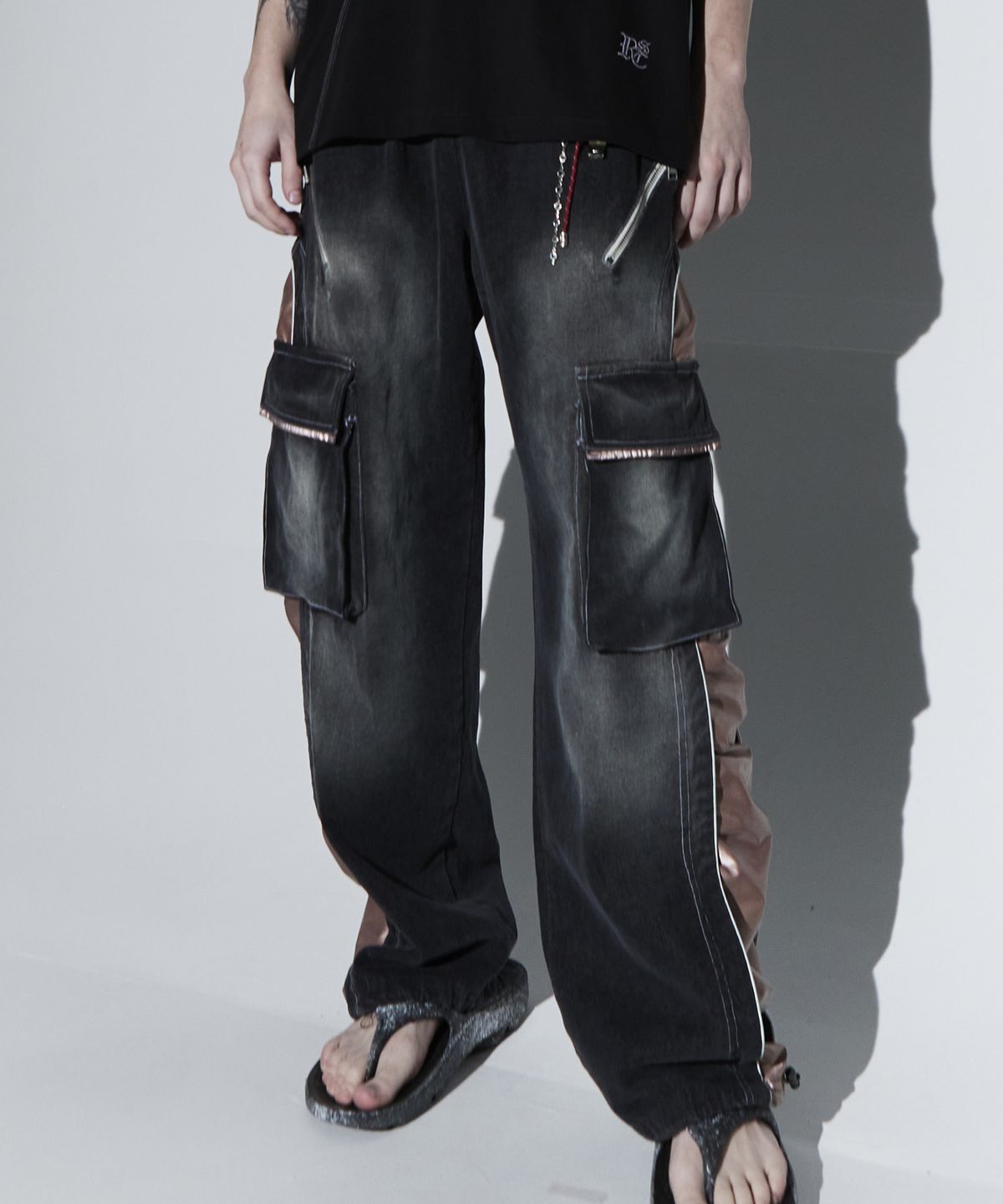 알에스에스씨(RSSC) WRINKLE MIXED CARGO DENIM PANTS - BK