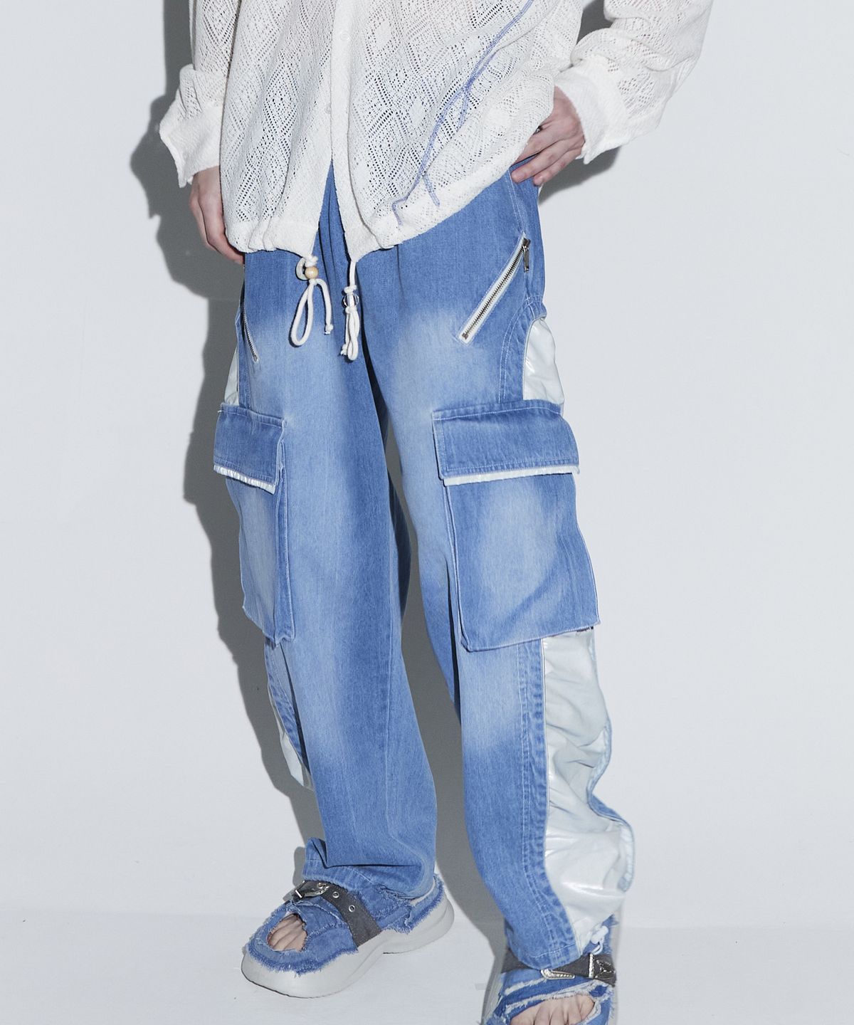 알에스에스씨(RSSC) WRINKLE MIXED CARGO DENIM PANTS - L/DE