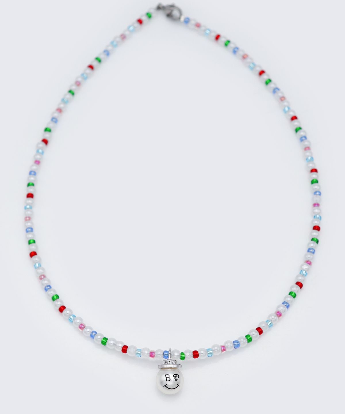 봉보(BONBEAU) Smile pearl pendant color beads Necklace 스마일 진주 팬던트 컬러 비즈 목걸이