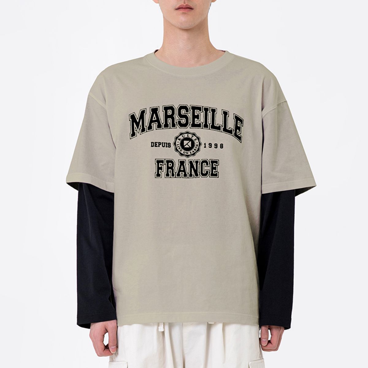 쿨트(KULTE) A-COLLEGE LAYERED T-SHIRT 라이트베이지