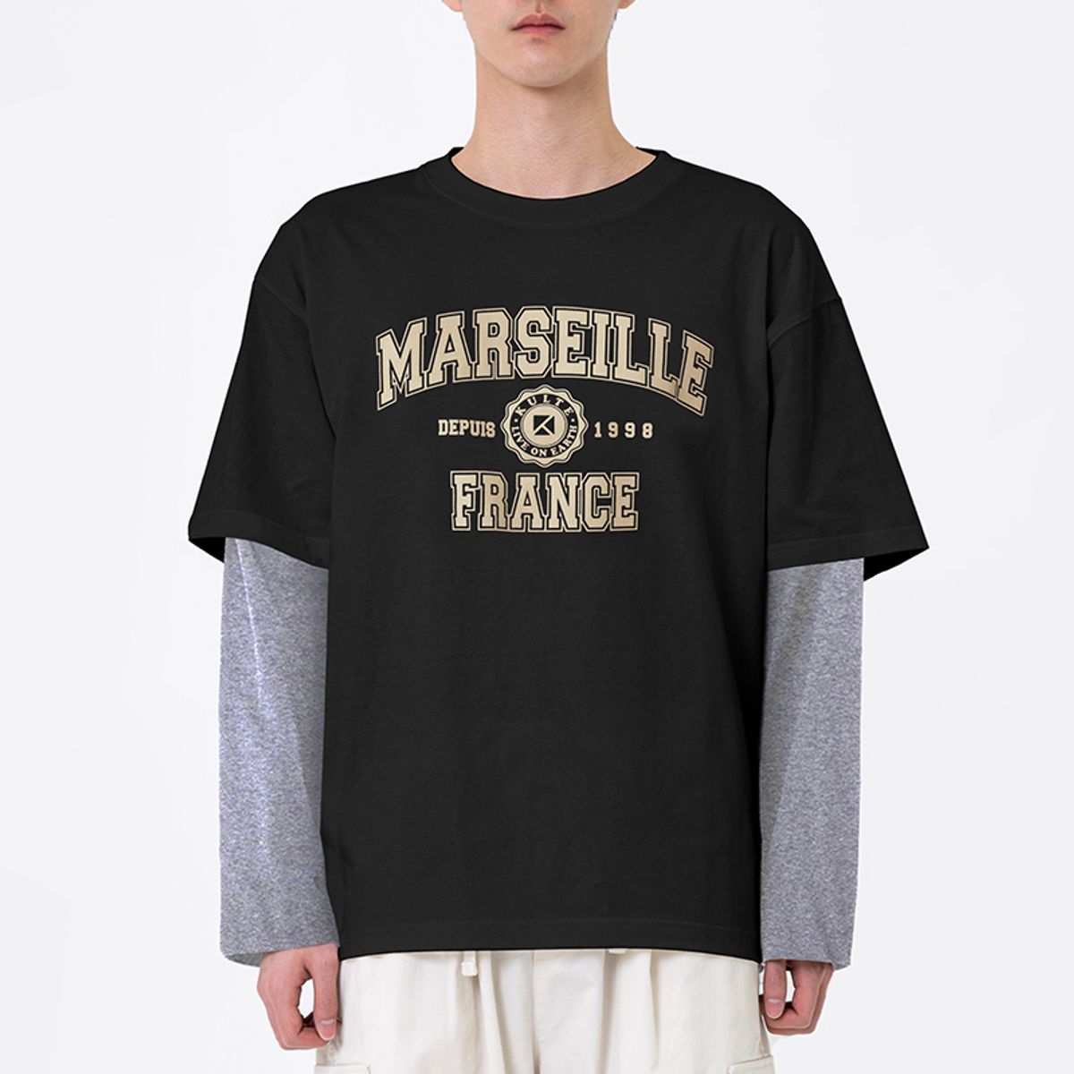 쿨트(KULTE) A-COLLEGE LAYERED T-SHIRT 블랙