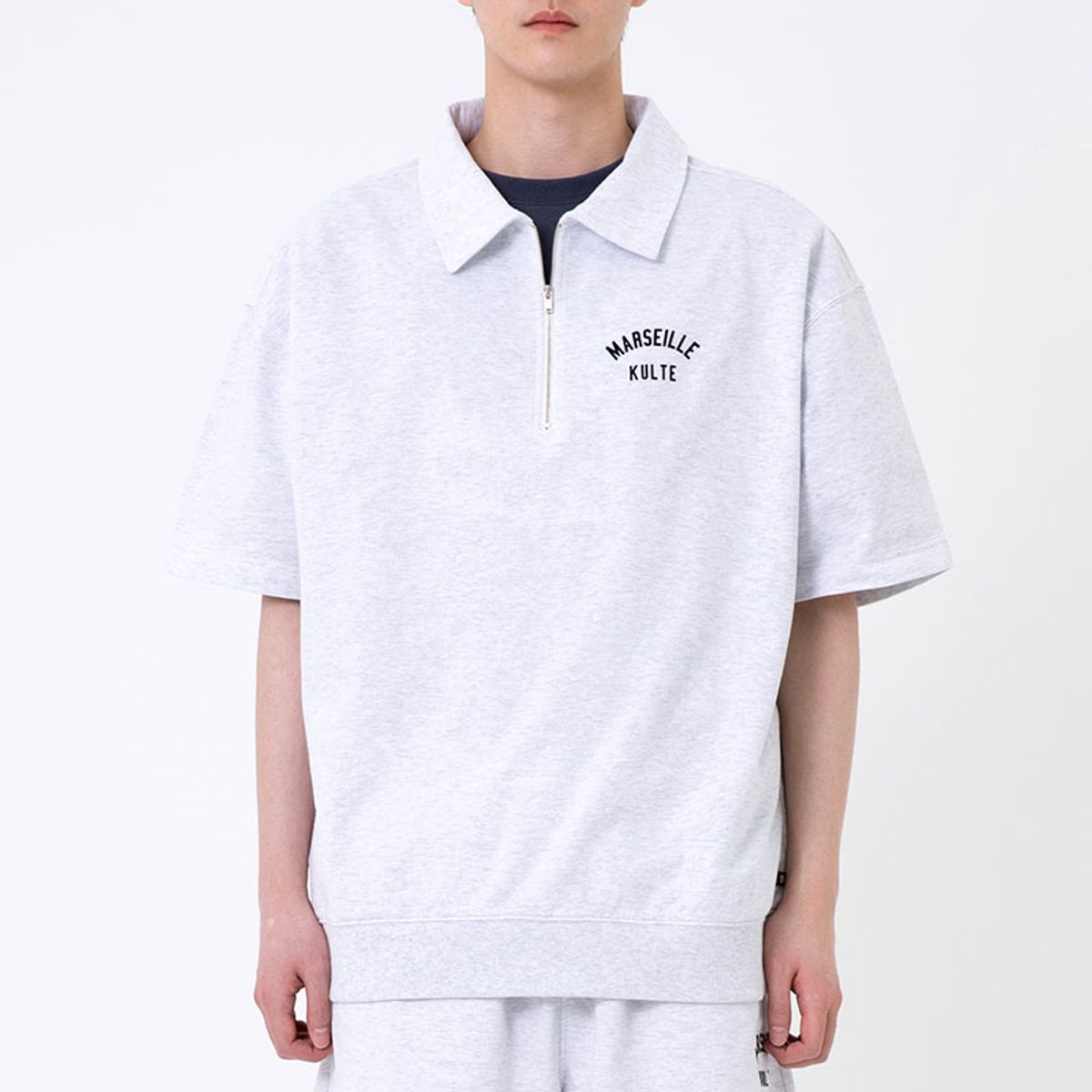 쿨트(KULTE) HARF ZIP SHORT SLEEVE CREWNECK 라이트멜란지그레이