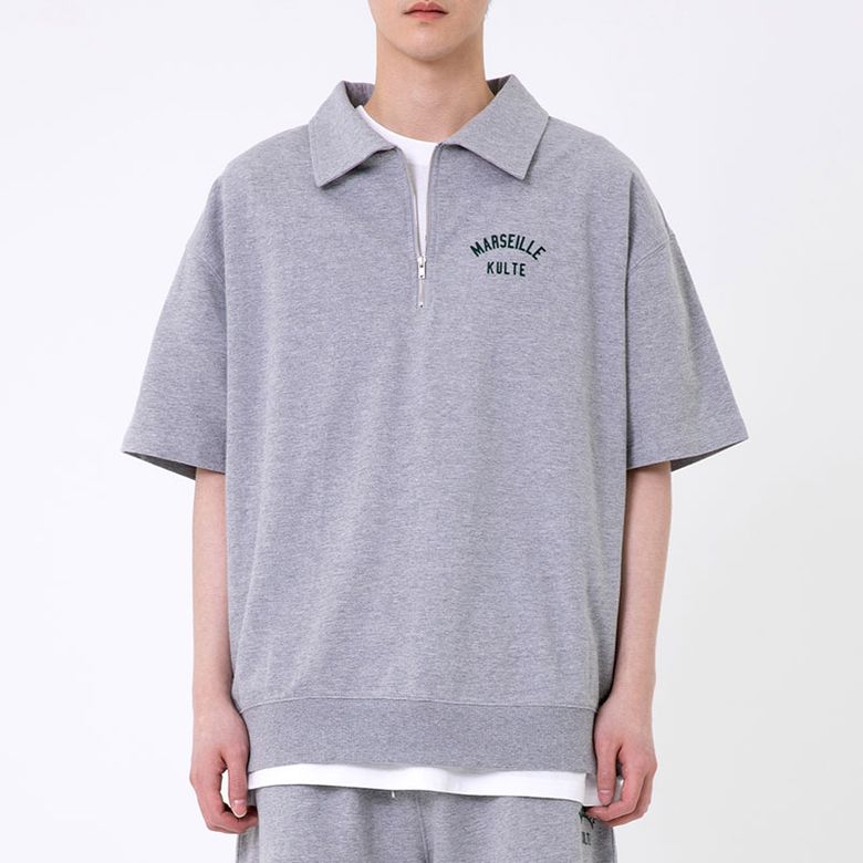 HARF ZIP SHORT SLEEVE CREWNECK 멜란지그레이