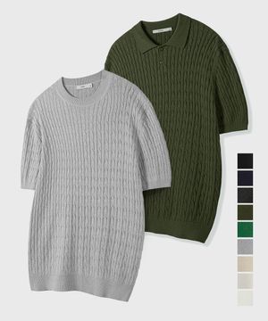 (카라 OR 라운드) 케이블 하프 니트 2종