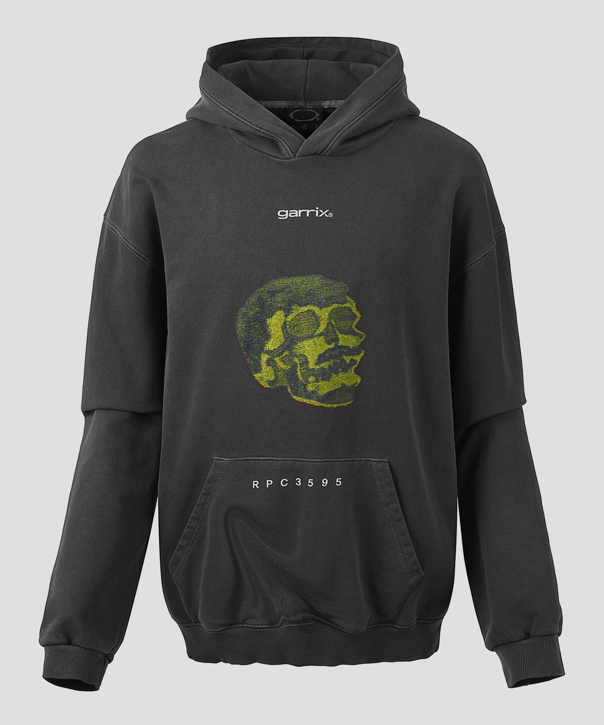가릭스(GARRIX) Glitch Skull pigment hoodie (Charcoal)