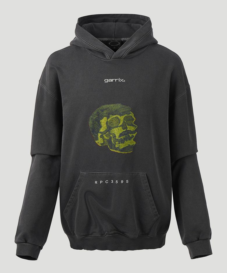 Glitch Skull pigment hoodie (Charcoal)