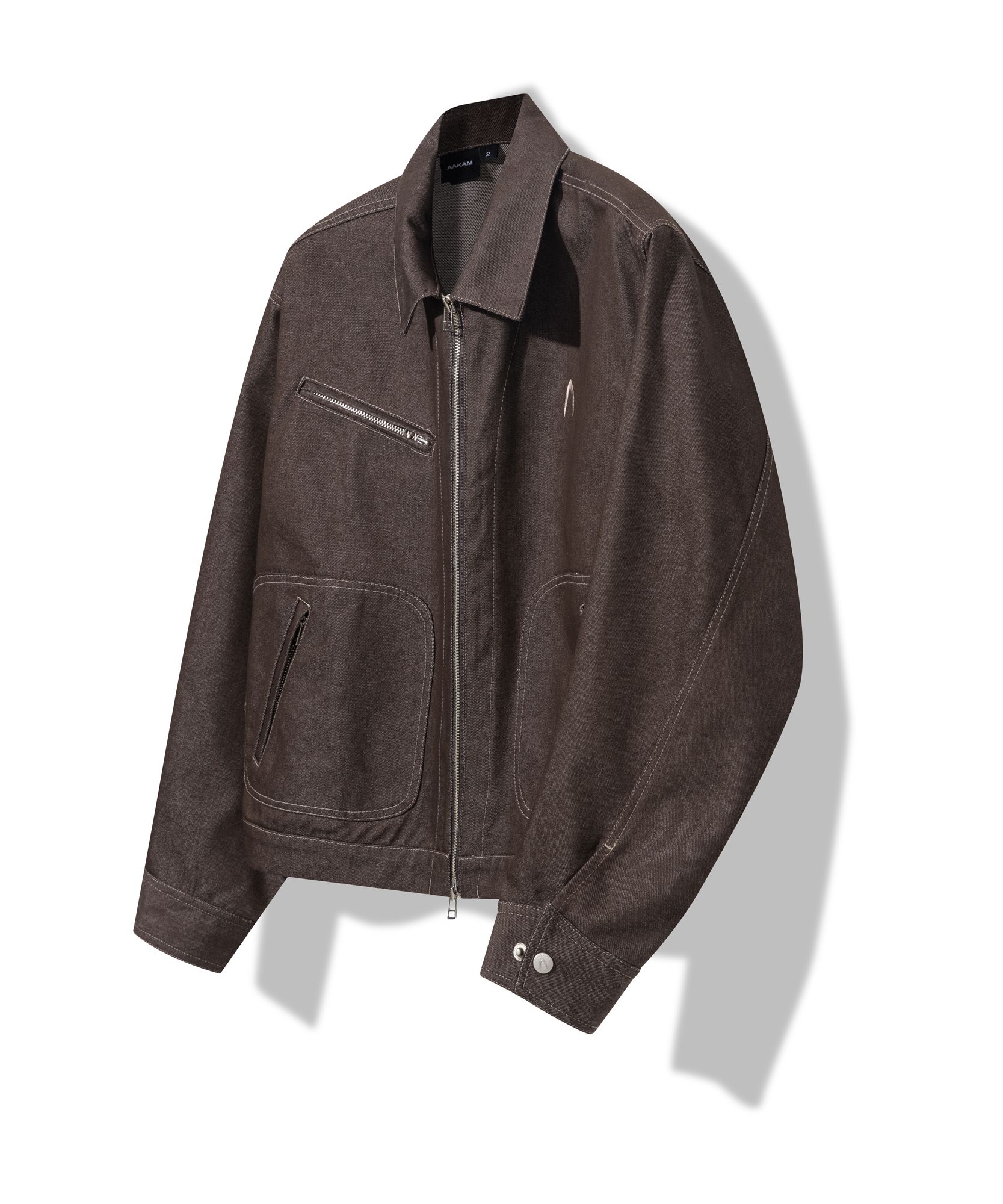 MUSINSA公式 | AAKAM Stitch Zip-up Denim Jacket (Brown)