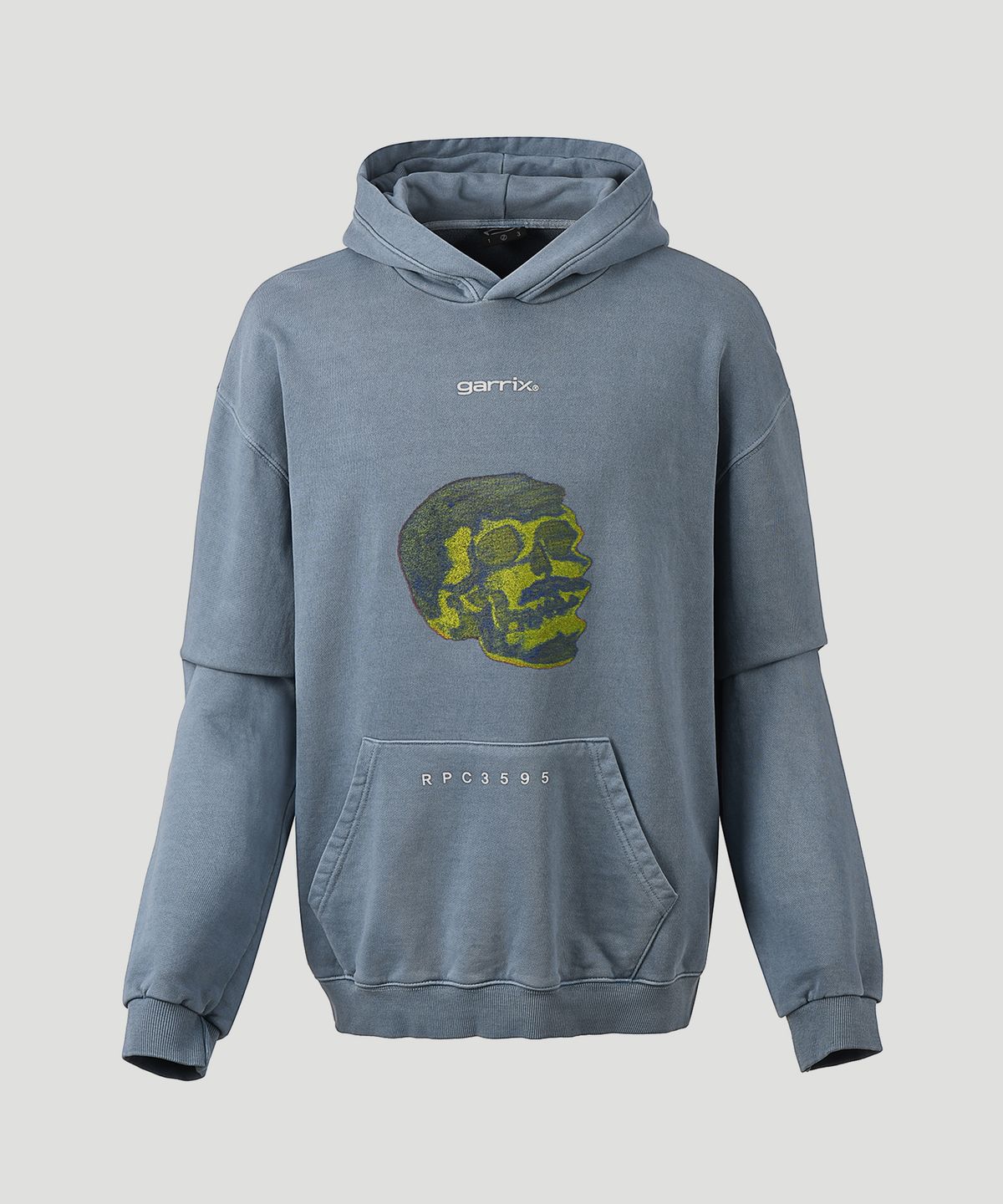 가릭스(GARRIX) Glitch Skull pigment hoodie (Sky blue)