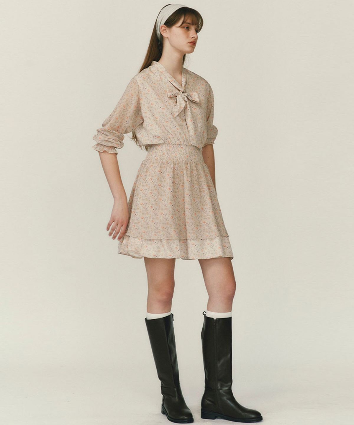 쏘이르(SO IR) RIBBON TIED SHEER DRESS - IVORY