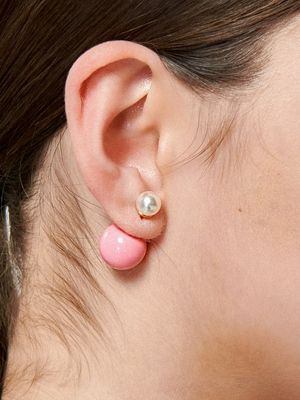 Pink And Pearl Frontback Silver Earring Ie324