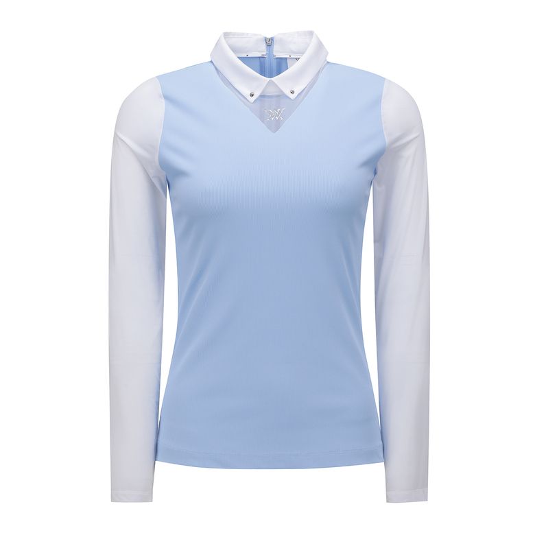 W 삼각 매쉬 블럭 LONG T-SHIRT_SB