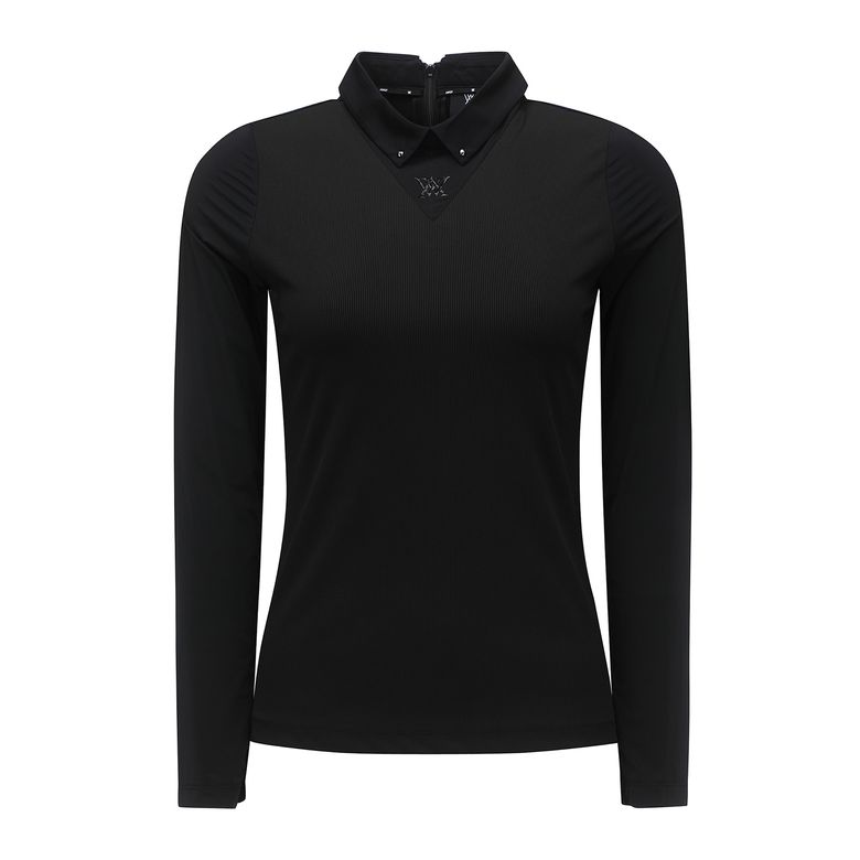 W 삼각 매쉬 블럭 LONG T-SHIRT_BK