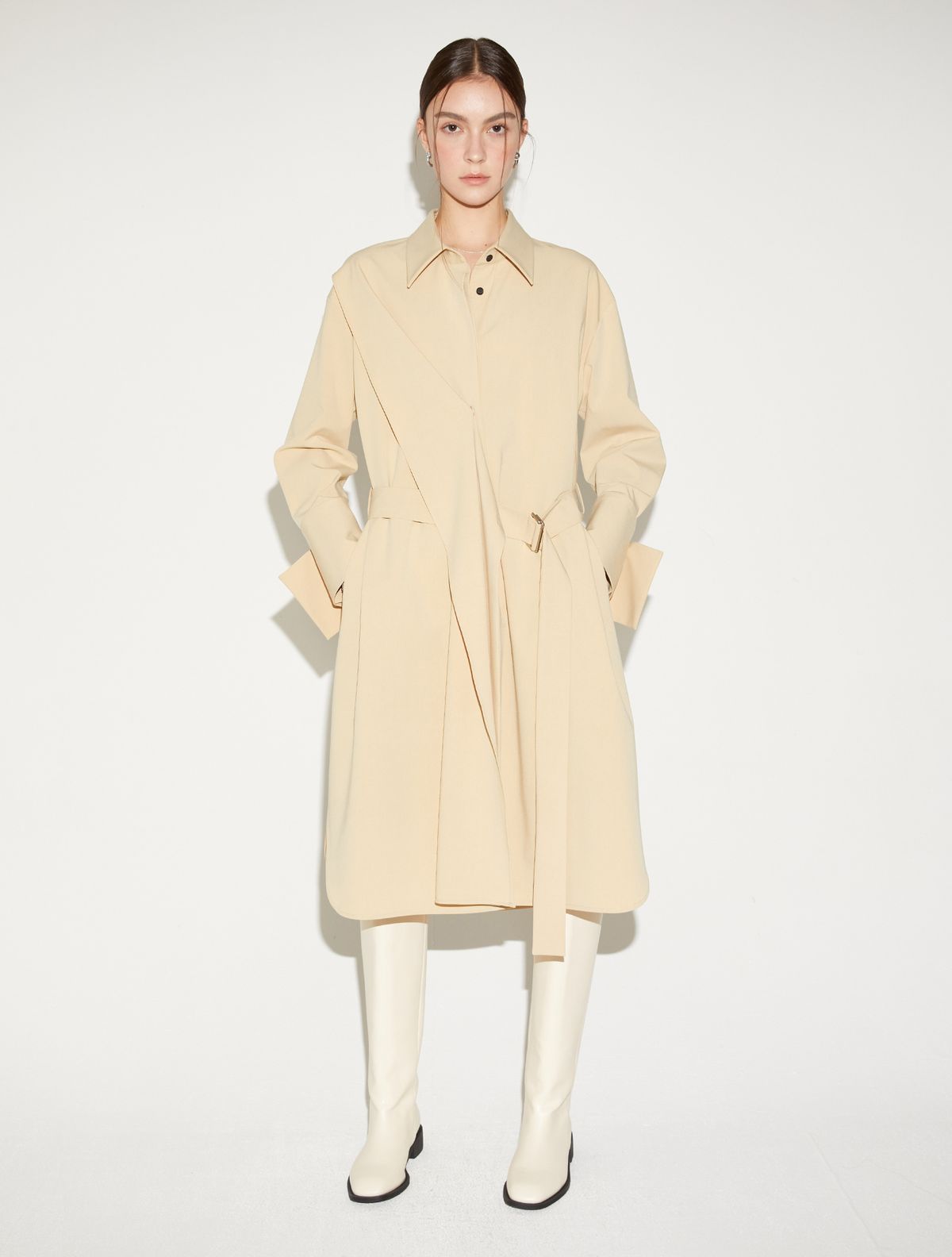 르이엘(LE YIEL) Oversize Belted Shirt One Piece_Yellow Beige 오버사이즈 벨티드 셔츠 원피스_옐로우 베이지