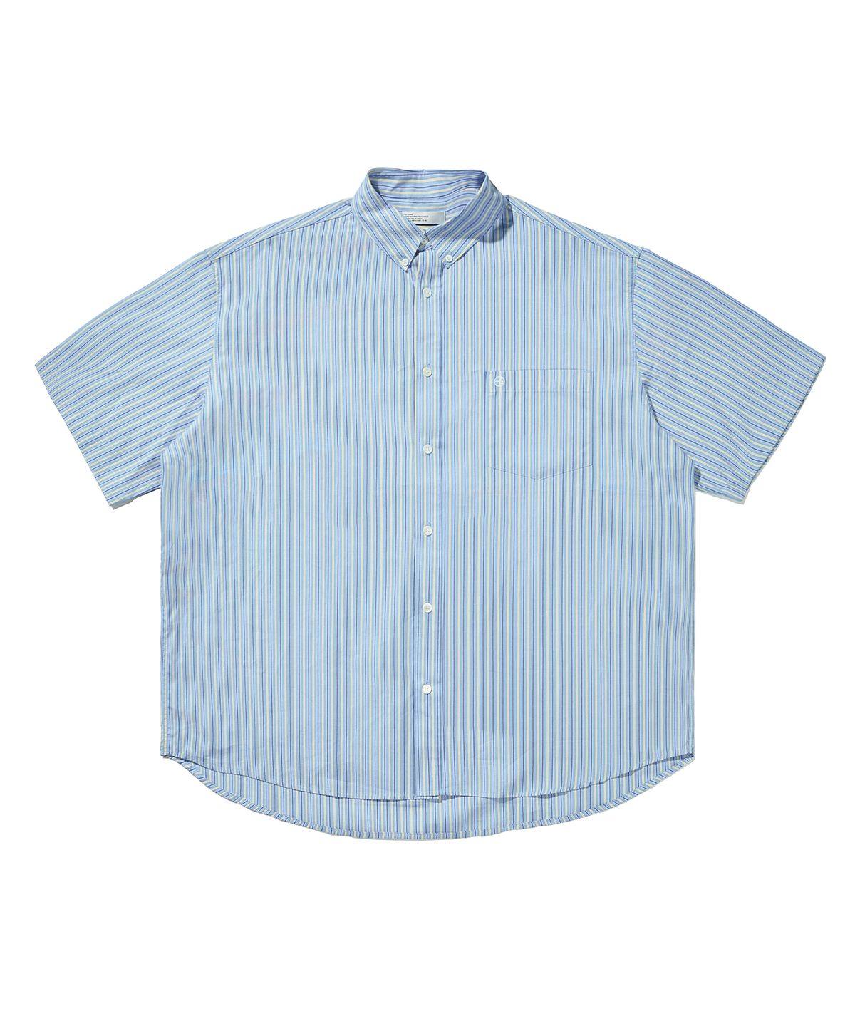 사운즈라이프(SOUNDSLIFE) [Japan Fabric] Back Loop Short Sleeve Stripe Shirt Sky Blue