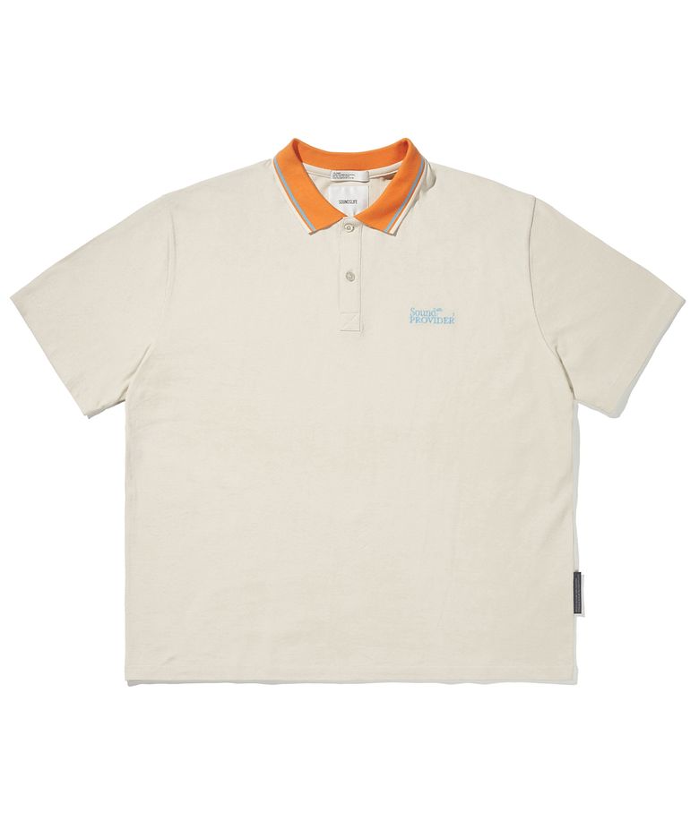 Big Fit Stripe Collar Polo Shirt Beige