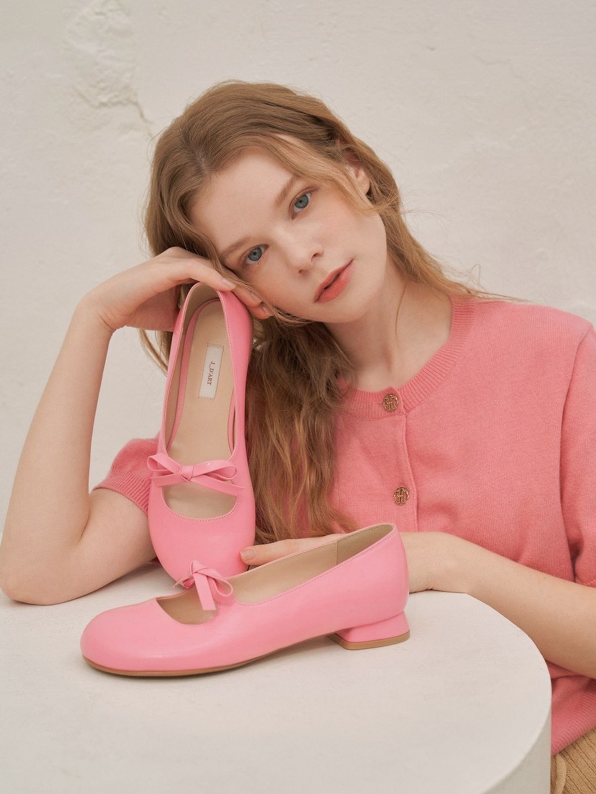 쥬다르(JEU DART) bonjour ribbon flat pink