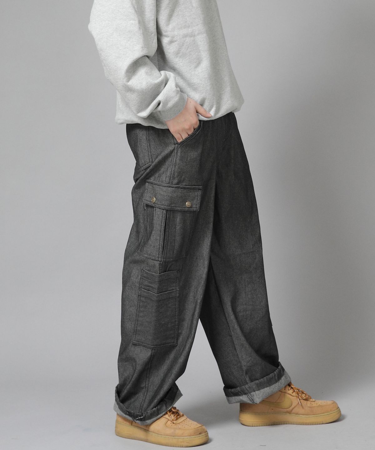 세인트크루(SAINTCREW) 더블카고 스트링 조거팬츠 DCJ-338 데님 그레이블랙
