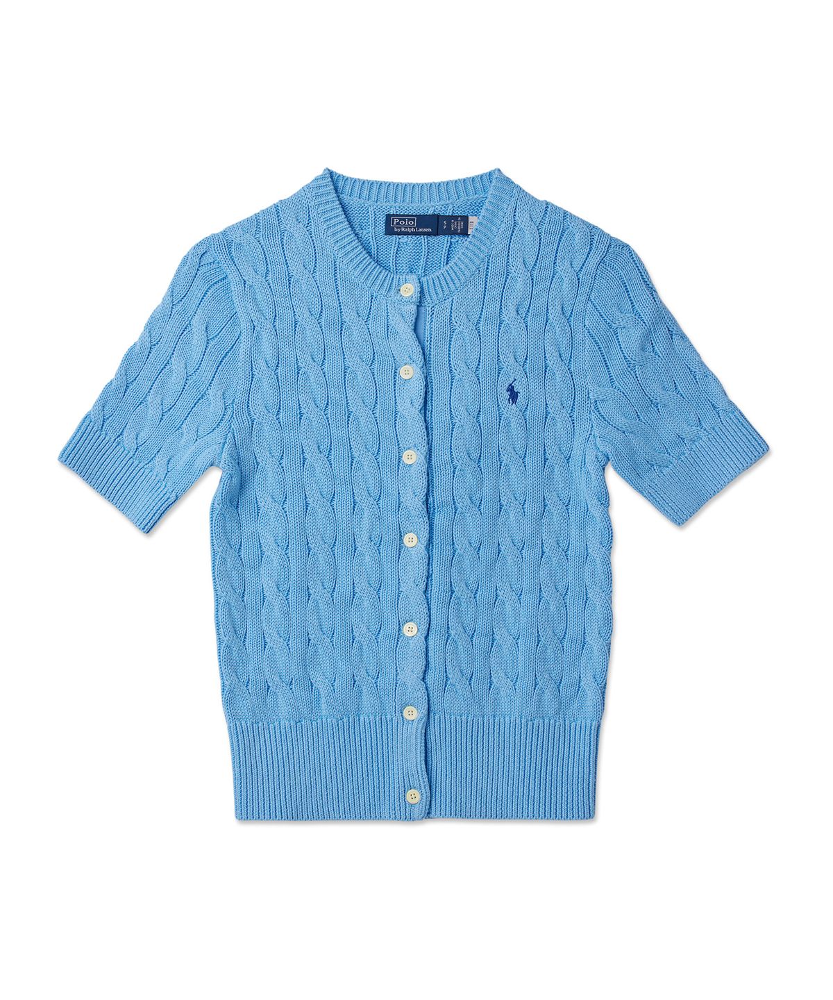 폴로 랄프 로렌(POLO RALPH LAUREN) W 케이블 니트 숏 슬리브 가디건 - 블루