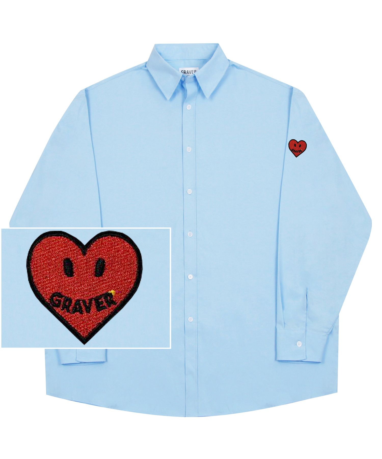 [GRAVER]★SKY BLUE HEART SMILE SWEATSHIRT MUSINSA | GRAVER [UNISEX] Sleeve Heart Logo Smile Embroidery